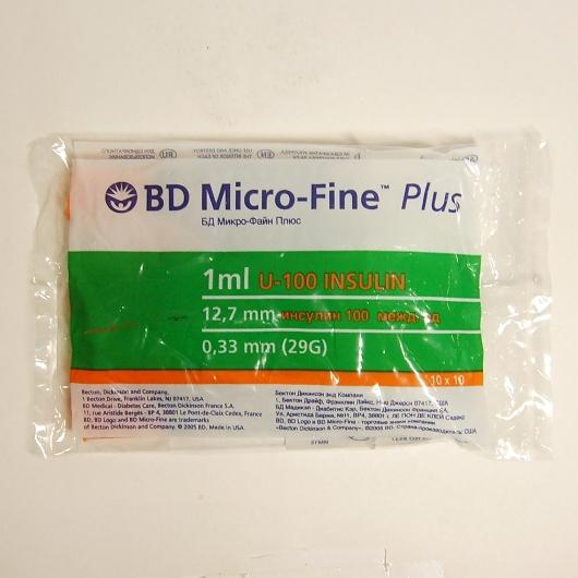 БД Микро-Файн Плюс Шприцы инсулиновые U-100 (0,33х12,7мм) 1 мл 10 шт