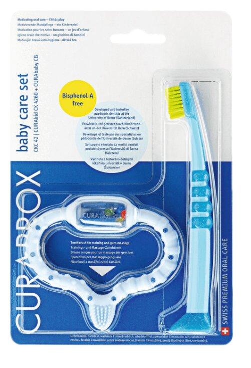 Curaprox Набор прорезыватель+зубная щетка для детей Голубой