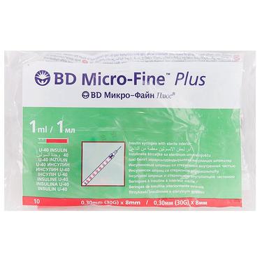 БД Микро-Файн Плюс Шприцы инсулиновые U-40 (0,3х8мм) 1мл №10