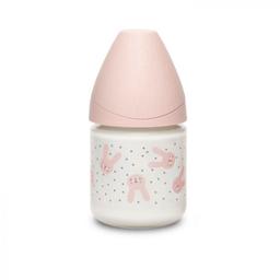 Совинекс Хюьгге Бэби Бутылка для кормления с круглой силикиновой соской Розовый с точками 120 мл