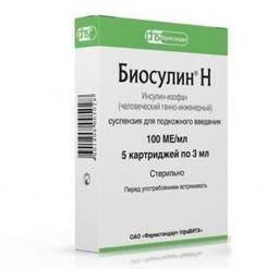Биосулин Н суспензия 100МЕ/ мл картр.3 мл 5 шт