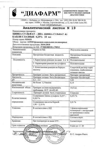 Сертификат Цинка сульфат