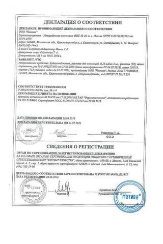 Сертификат Будесонид-натив р-р д/ингаляции 0,25 мг/ мл фл.2 мл 10 шт