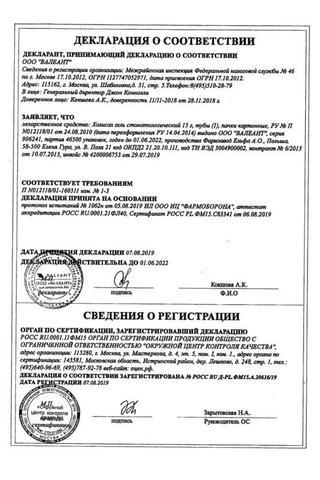 Сертификат Холисал гель стоматологический 15 г