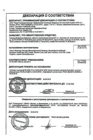 Сертификат Гевискон Двойное Действие таблетки жевательные мятные 250 мг 24 шт