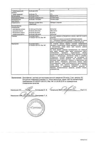 Сертификат Диклофенак раствор 25 мг/ мл амп.3 мл 5 шт