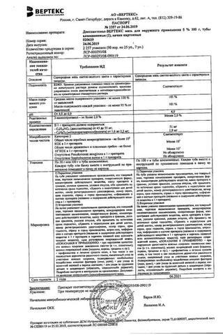 Сертификат Декспантенол-ВЕРТЕКС мазь 5% туба 100 г