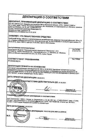 Сертификат Необутин Ретард таблетки 300 мг 20 шт
