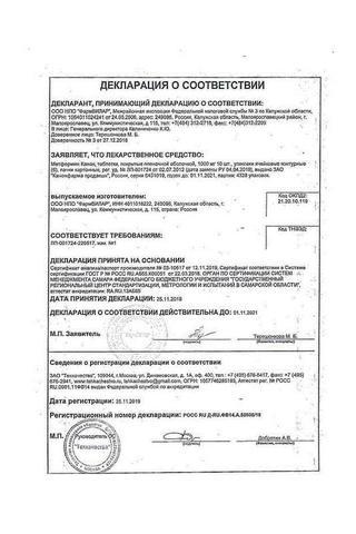 Сертификат Метформин Канон таблетки 500 мг 60 шт
