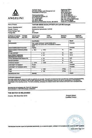 Сертификат Тантум верде таблетки для рассасывания 3 мг 20 шт Эвкалипт