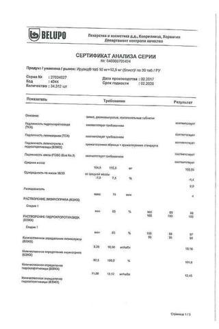 Сертификат Ирузид таблетки 20 мг/12,5 мг 30 шт