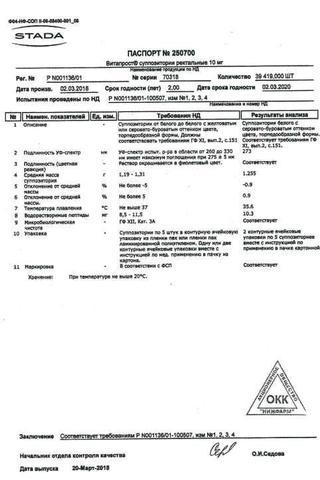 Сертификат Витапрост суппозитории ректальные 10 мг 10 шт