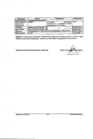 Сертификат Алфлутоп раствор 10 мг/ мл амп.2 мл 5 шт