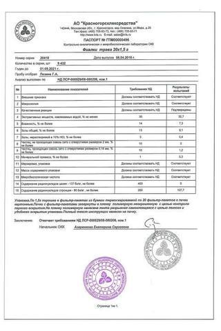 Сертификат Фиалки трехцветной трава 1,5 г ф/п N20 КЛС