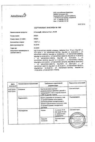 Сертификат Атаканд таблетки 16 мг 28 шт