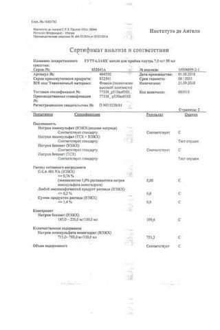 Сертификат Гутталакс капли для приема внутрь 7,5 мг/ мл фл.30 мл