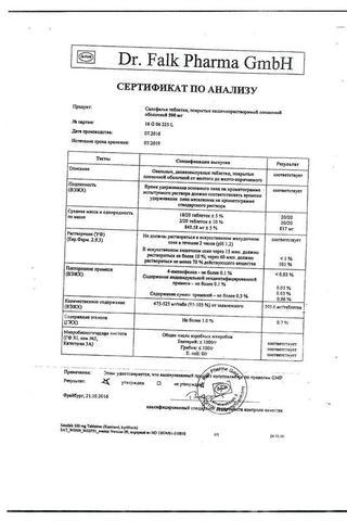 Сертификат Салофальк таблетки 500 мг 50 шт