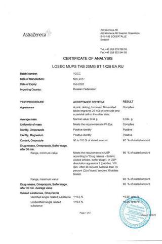 Сертификат Лосек