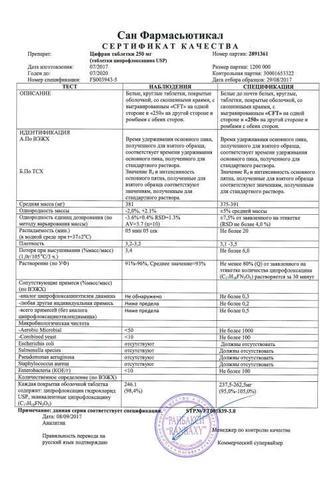 Сертификат Цифран таблетки 250 мг 10 шт