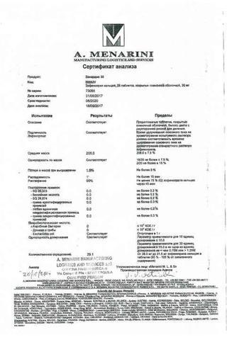 Сертификат Зокардис 30 таблетки 30 мг 28 шт