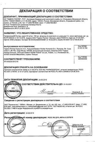 Сертификат Гроприносин таблетки 500 мг 50 шт