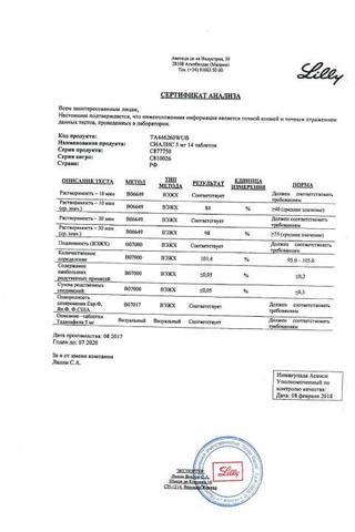Сертификат Сиалис таблетки 5 мг 14 шт