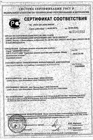 Сертификат Аквирин орал спрей 25 мл