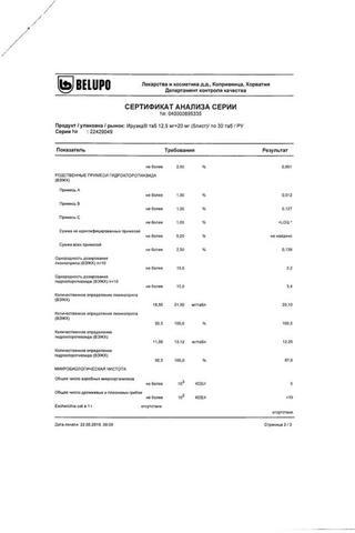 Сертификат Ирузид таблетки 10 мг/12,5 мг 30 шт