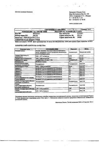 Сертификат Ломексин кап.вагин.1000 мг 1 шт