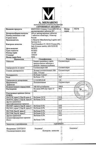 Сертификат Супракс Солютаб таблетки 400 мг 7 шт