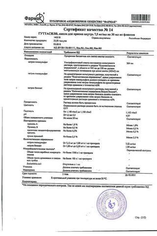 Сертификат Гуттасил капли для приема внутрь 0,75% фл. 30 мл