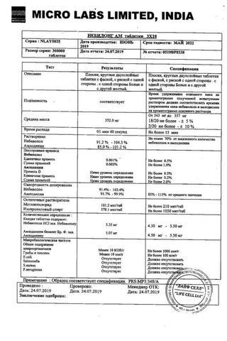 Сертификат Небилонг АМ таблетки 5 мг+5 мг 30 шт