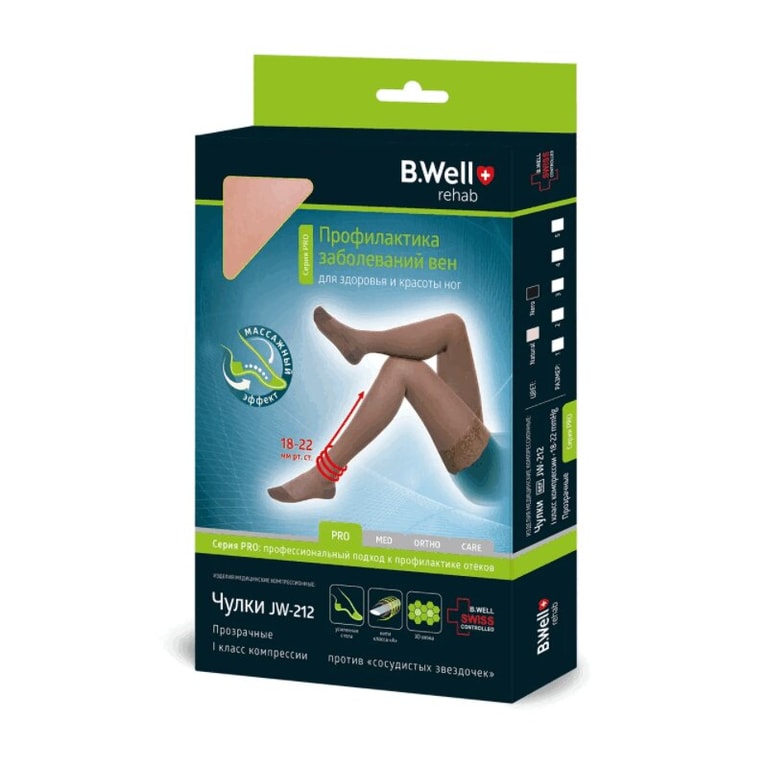 B.Well Pro Чулки компрессионные JW-212 1 класс компрессии размер 2 Черные