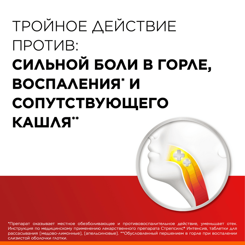 Стрепсилс Интенсив таблетки для рассасывания Апельсин 24 шт
