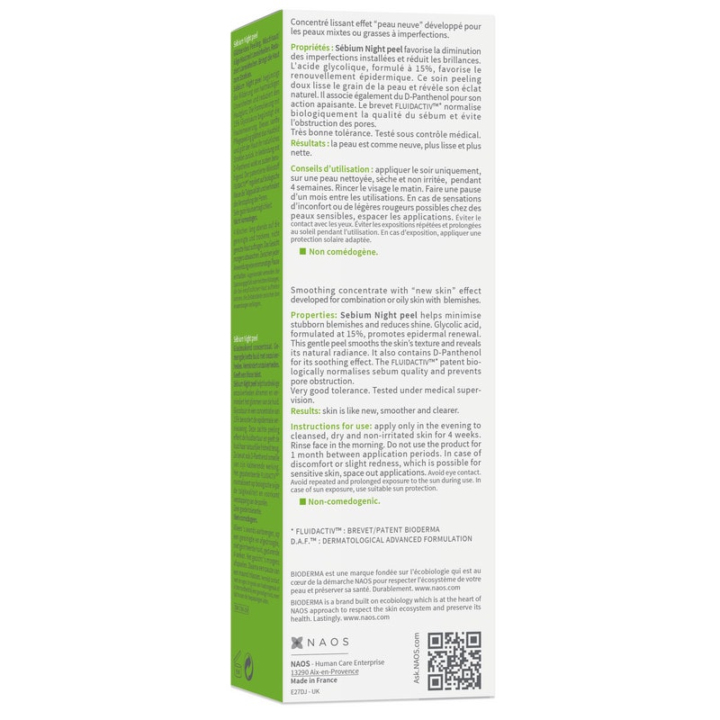 Bioderma Sebium Night peel Гель пилинг ночной с 15% гликолевой кислоты для проблемной кожи 40 мл