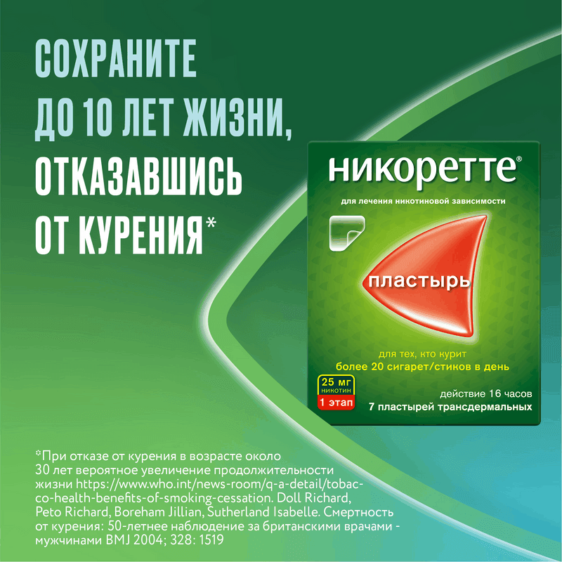 Никоретте 25 мг/16 ч пластырь трансдермальный 1 этап 7 шт