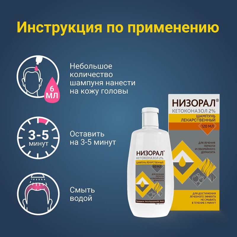 Низорал 2% шампунь лекарственный от перхоти 60 мл