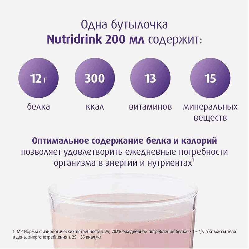 Нутридринк лечебное диетическое высококалорийное питание Клубника 200 мл