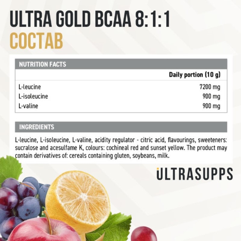 Ultrasupps BCAA 8:1:1 Комплекс аминокислот порошок Фруктовый пунш 300 г
