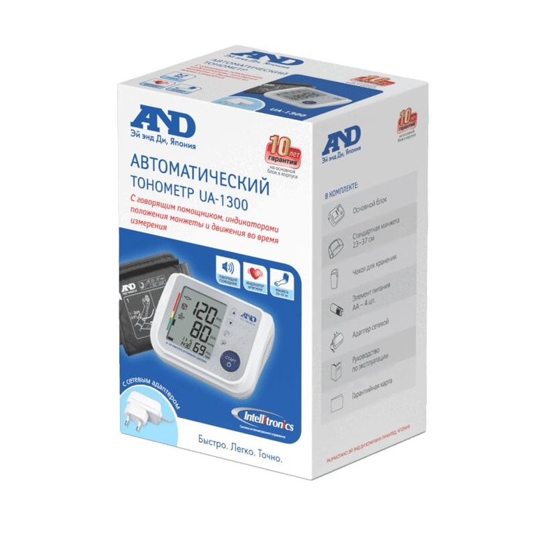 AND Тонометр автоматический UA-1300 на плечо с универсальной манжетой и голосовым помощником