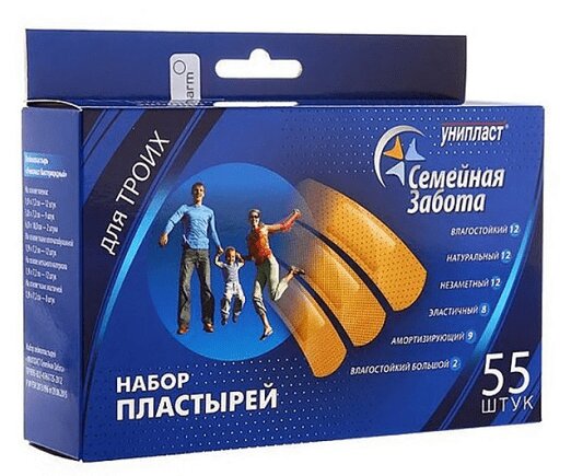 Изображение товара Унипласт Бактерицидный универсальный лейкопластырь Семейная Забота 55 шт