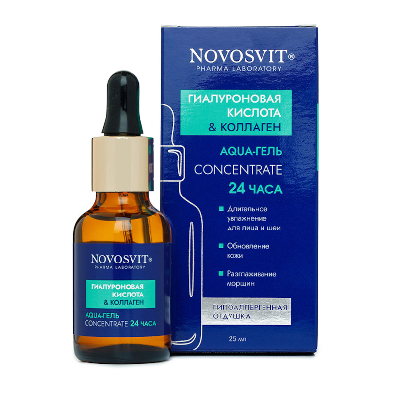 Изображение товара Гель для лица Новосвит Аква-Гель 24 часа с гиалуроновой кислотой и коллагеном 25 мл