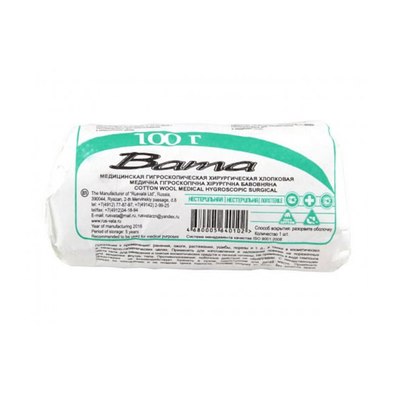 Изображение товара Медицинская хирургическая нестерильная вата 100 г от Русвата