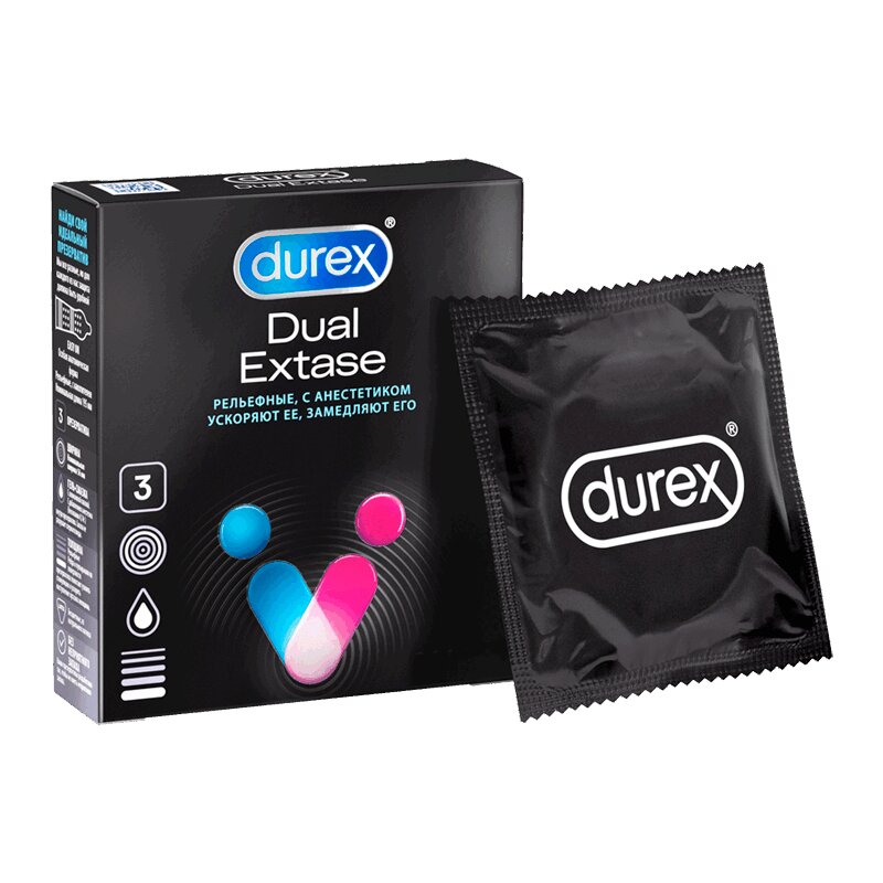 Изображение товара Durex Dual Extase Презервативы рельефные с анестетиком 3 шт