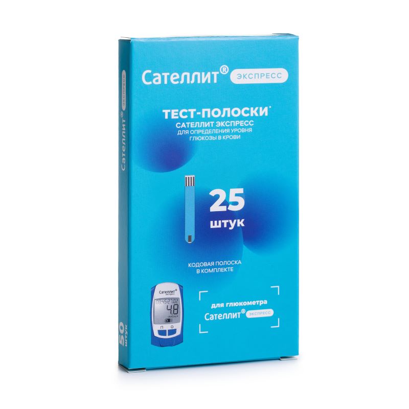 Изображение товара Тест-полоски для глюкометра ПКГ-03 Сателлит Экспресс 25 шт с кодовой полоской
