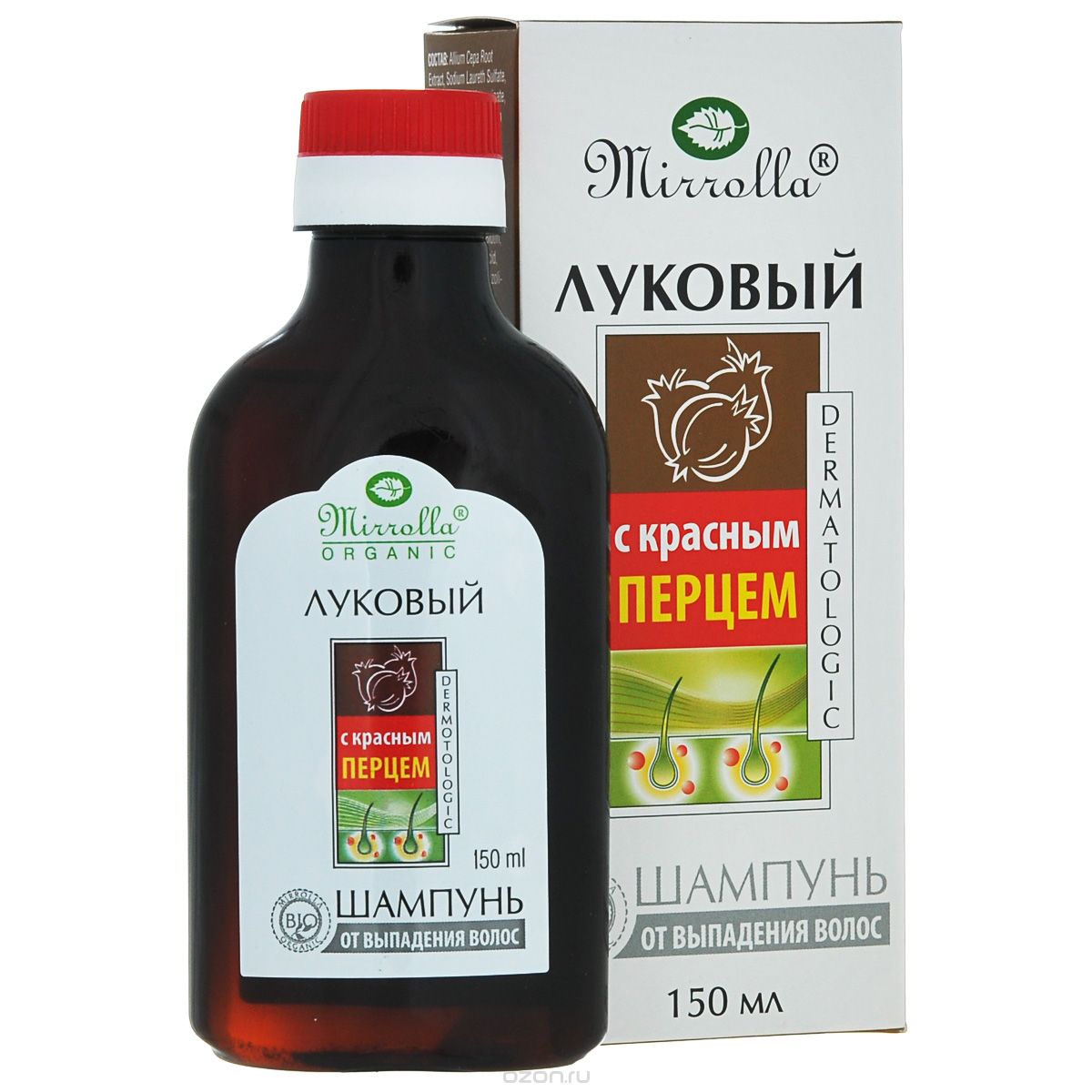 Миррола Шампунь Луковый с красным перцем от выпадения волос 150 мл цена в  аптеке, купить в Санкт-Петербургe с доставкой, отзывы | Аптека Озерки
