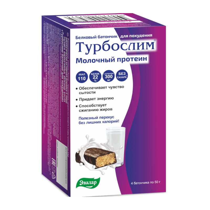 Изображение товара Белковый батончик для похудения Турбослим 50 г 4 шт от Эвалар