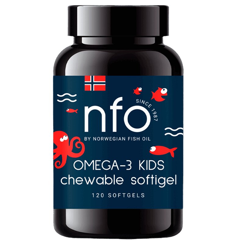 Изображение товара NFO Омега-3 капсулы для детей и взрослых 120 шт с витаминами D и E, вкус фруктового мармелада