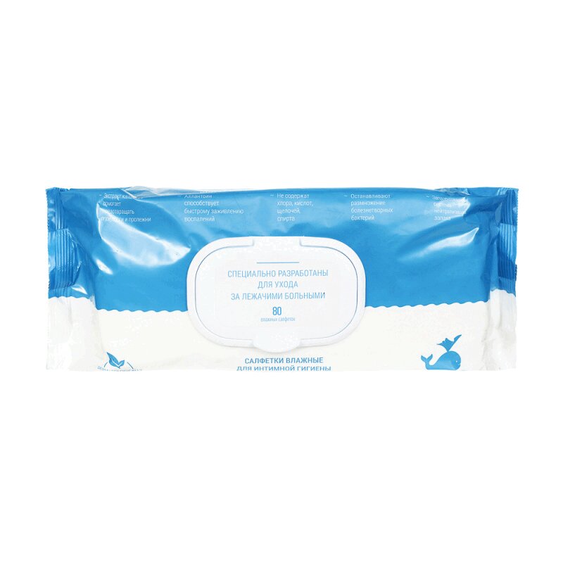 Изображение товара Влажные салфетки для лежачих больных с каланхоэ 80 шт White whale