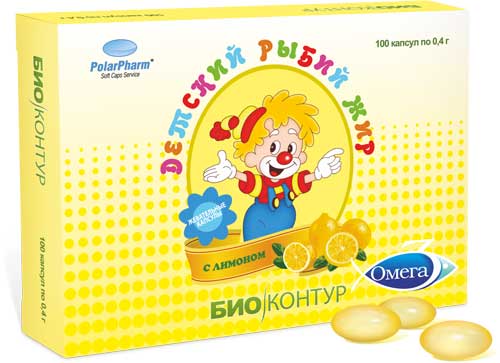 Изображение товара Детский рыбий жир БиоКонтур жевательные капсулы Лимон 100 шт